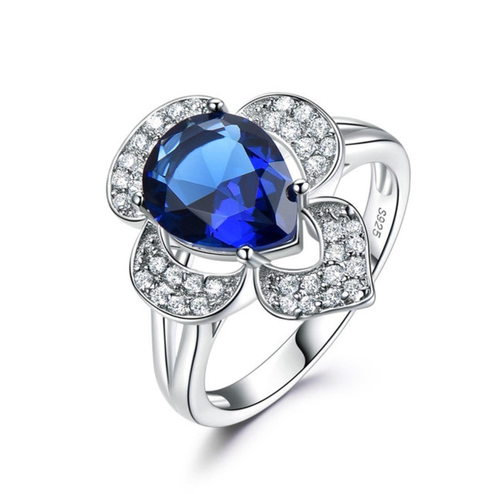 Anillos De Zafiro Azul Creados, Anillos De Plata De Ley 925 Sólidos con Piedras Preciosas Femeninos, Joyería Fina