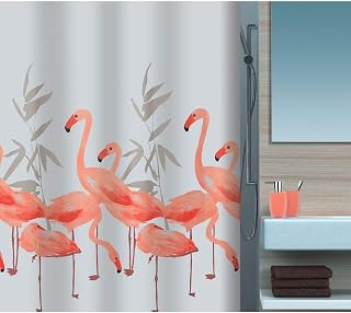 Spirella Anti-Schimmel Duschvorhang - Anti-Bakteriell, waschbar, wasserdicht, Polyester, „Flamingo“ 120x200cm, Orange