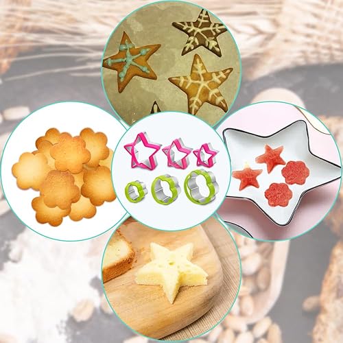 Miniatura 8 de 6 cortadores de galletas de acero inoxidable con asa, cortador de galletas AIFUDA con patrón de estrellas y flores, mini molde para prensar