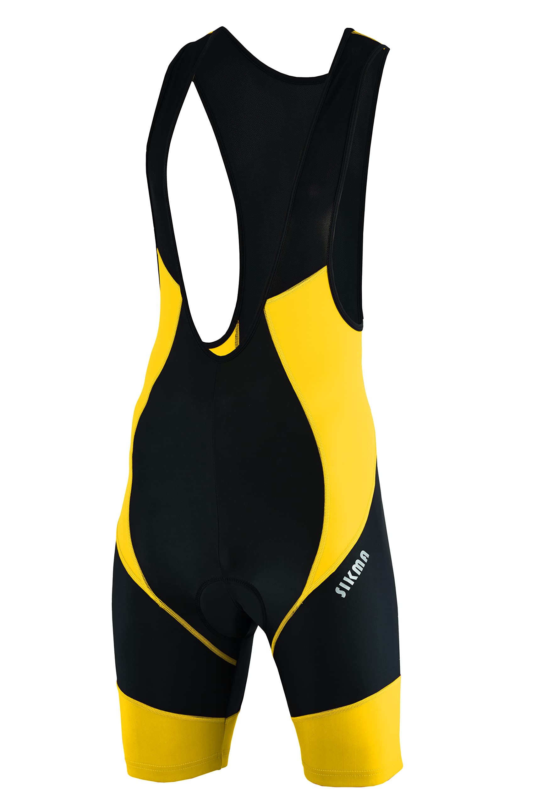 Sikma Mens Cycling Bib Shorts Anti Bac Coolmax Padded Bicycling Tight Shorts (Black/Yellow, Medium)