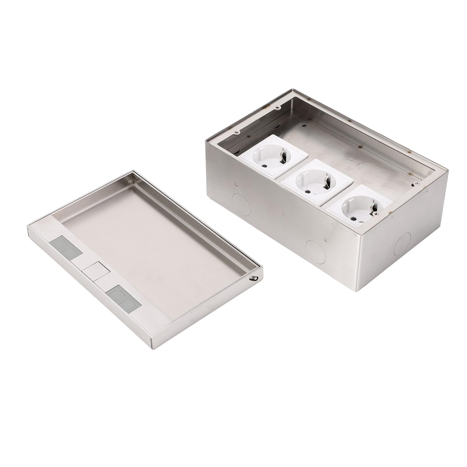 Kit Scatola Incasso a Pavimento, Presa in Acciaio Inox Antimanomissione 16 Amp con 3 Prese UE, Scatola di Presa Elettrica Pavimento Impermeabile AC 250 V (5,12 X 7,87)