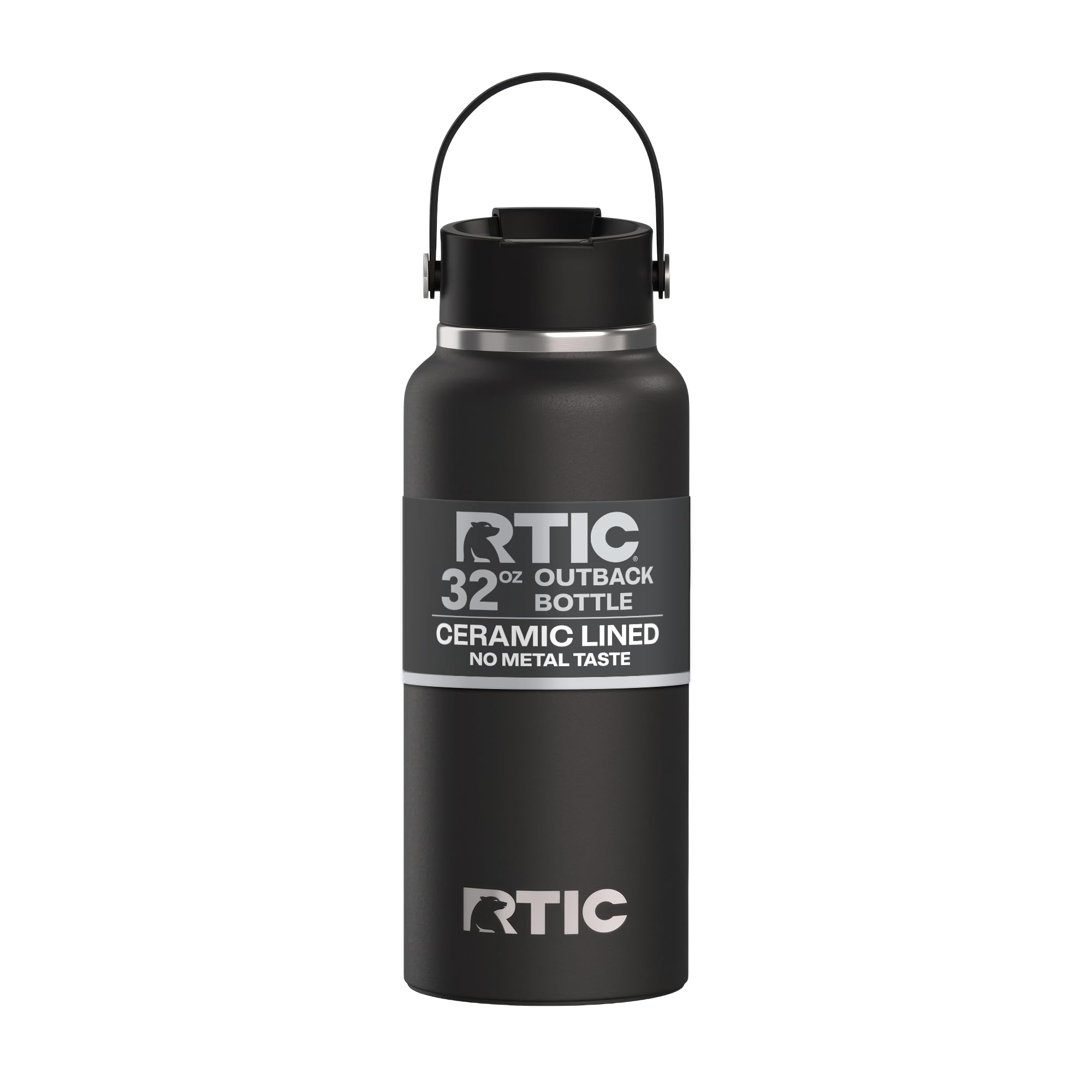 RTIC Botella Outback de 32 onzas, aislada, acero inoxidable, metal, aislamiento al vacío de doble pared, forro de cerámica, tapa a prueba de fugas, termo de agua sin BPA para senderismo, correr,