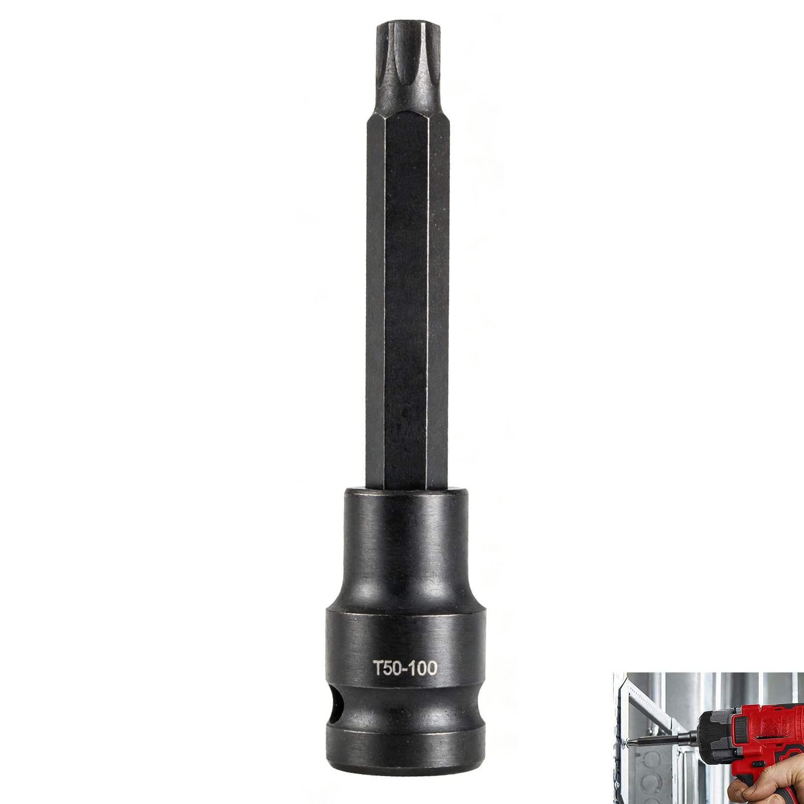 1/2" T50 Torx Bit, 100mm T50 Torx Bit 1/2 Drive Long Impact Socket Extra Long, Socket Male Star Impact Rated High Strength Steel for Hard to Reach Fasteners, Automotive Repair Maintenance