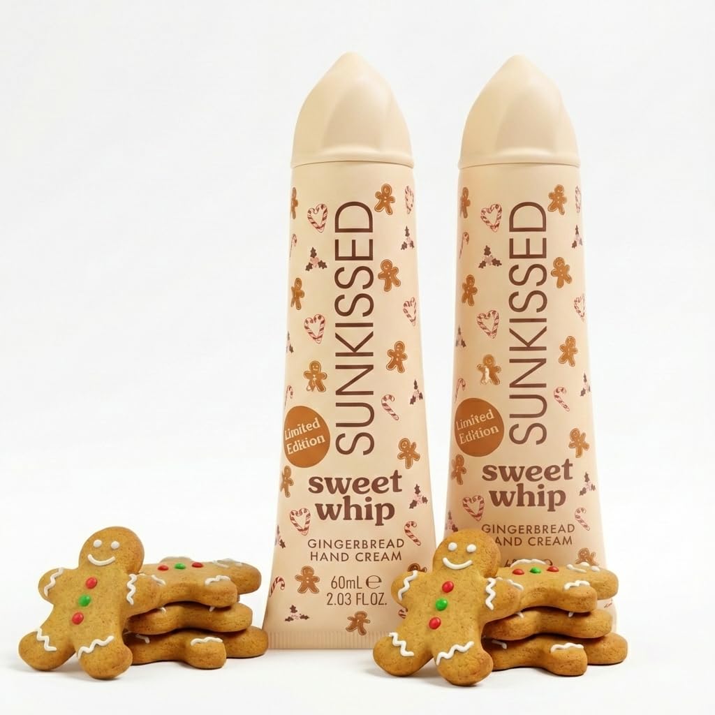 Sunkissed Hand Cream Gift Set - 2 Pack Gingerbread Hand Cream for Dry Cracked Hands, Moisturising Hand Lotion for Women, Luxury Hand Cream Set with Festive Scent, 60g Each Travel Size