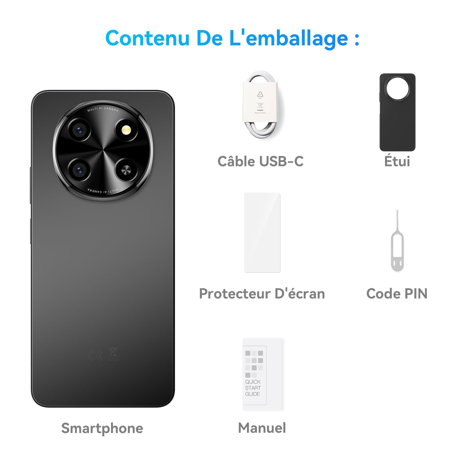 Smartphone 5G 6,88'' 120Hz, 24Go RAM 128Go/2To TF, Téléphone Portable Android 15, Double SIM NFC, Unisoc T8100 Octa-Core, Batterie 5000mAh 18W, Telephone Portable Pas Cher, OTG/Face ID/Fingerprint
