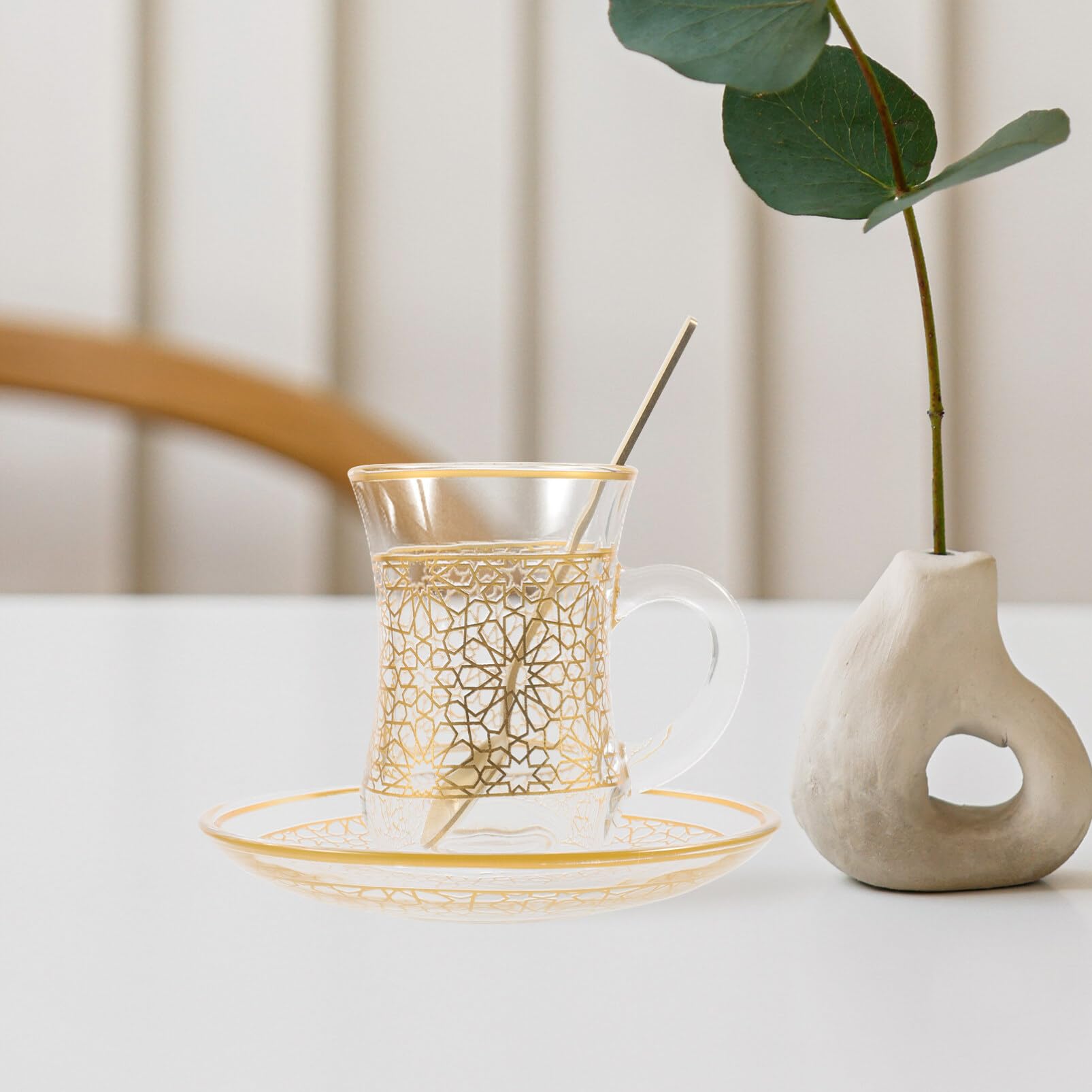 Set 6 Tazze Da Tè In Vetro Borosilicato Con Piattino - Vintage 200 Ml - Adatto Per Cappuccino, Latte, Yogurt, Bevande Calde/Fredde - Ideale Regalo