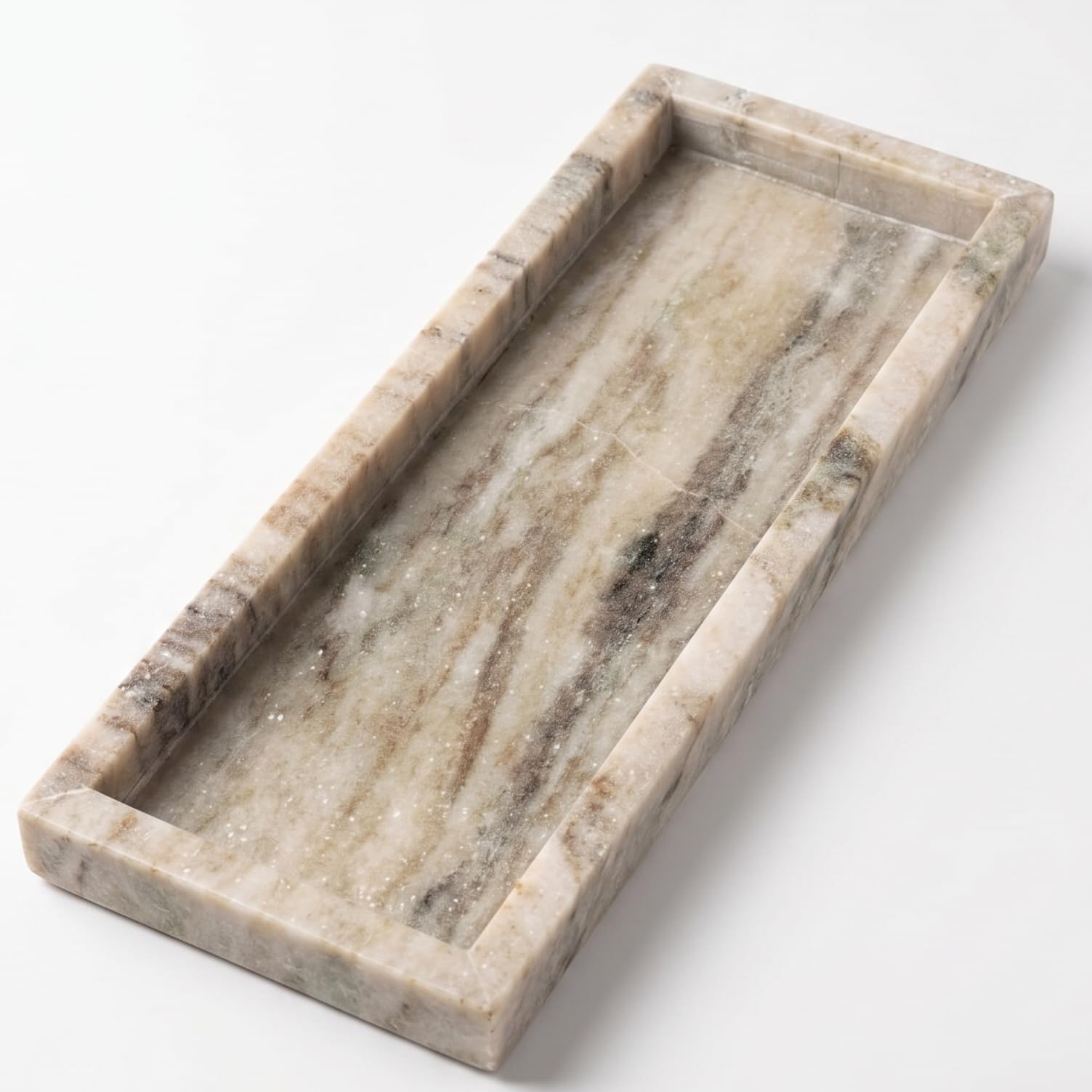 Vanoraa Rectangle Marble Vanity Tray, Beige 11x4 Inch, for Bathroom, Kitchen Serving and Dining Table Decoration Beige Marble Pack of 1-image-3