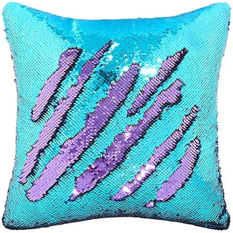 Play Tailor Sequin Pillow Cover Cushion Covers 16x16in Flip Sequins Decorative Throw Pillow Case, Teal Blue and Light Purple (Insert Not Included) Cover