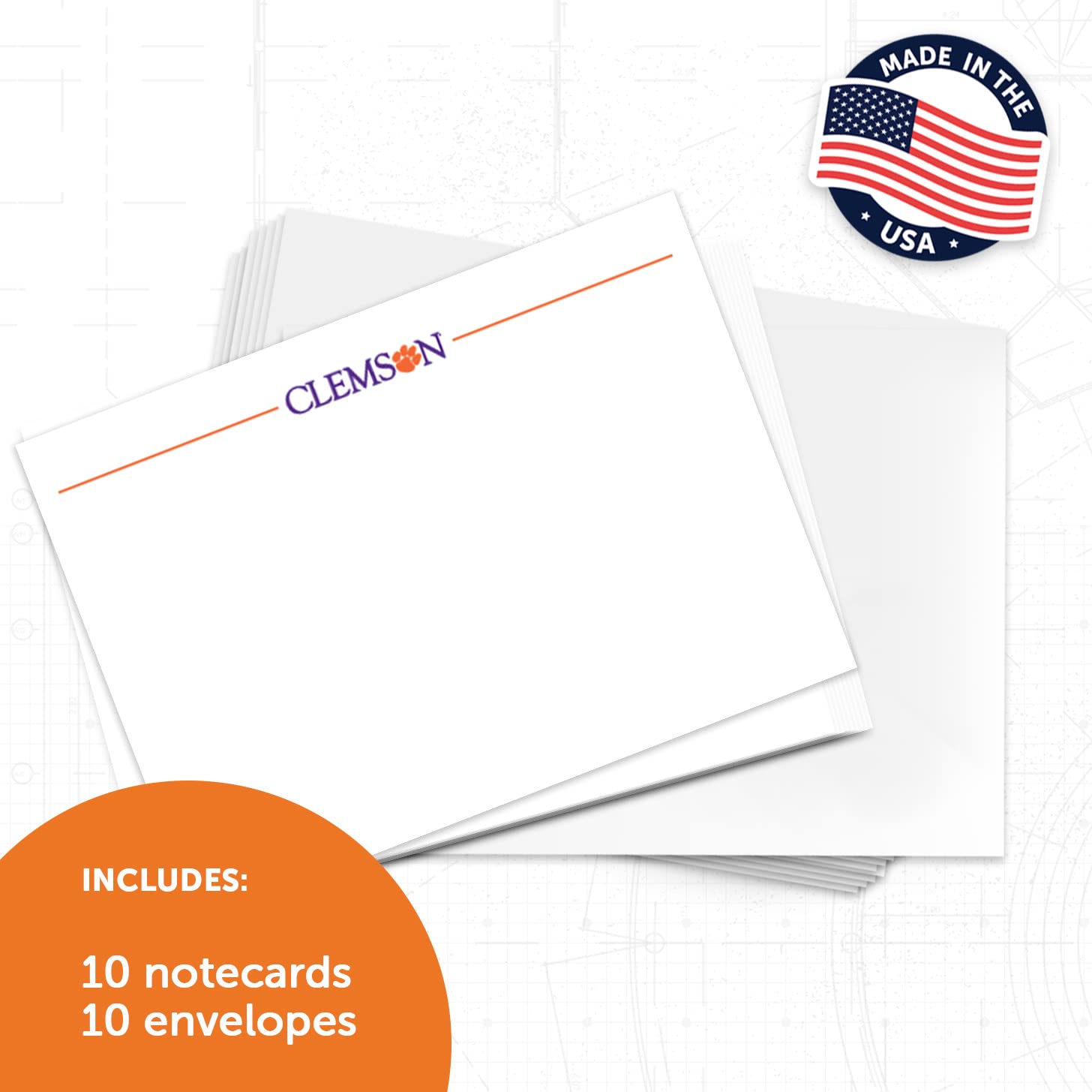 Desert Cactus Clemson University - Paquete de 10 tarjetas de papelería, incluye sobres, Memo Party Thank You (tarjeta de notas 1b)