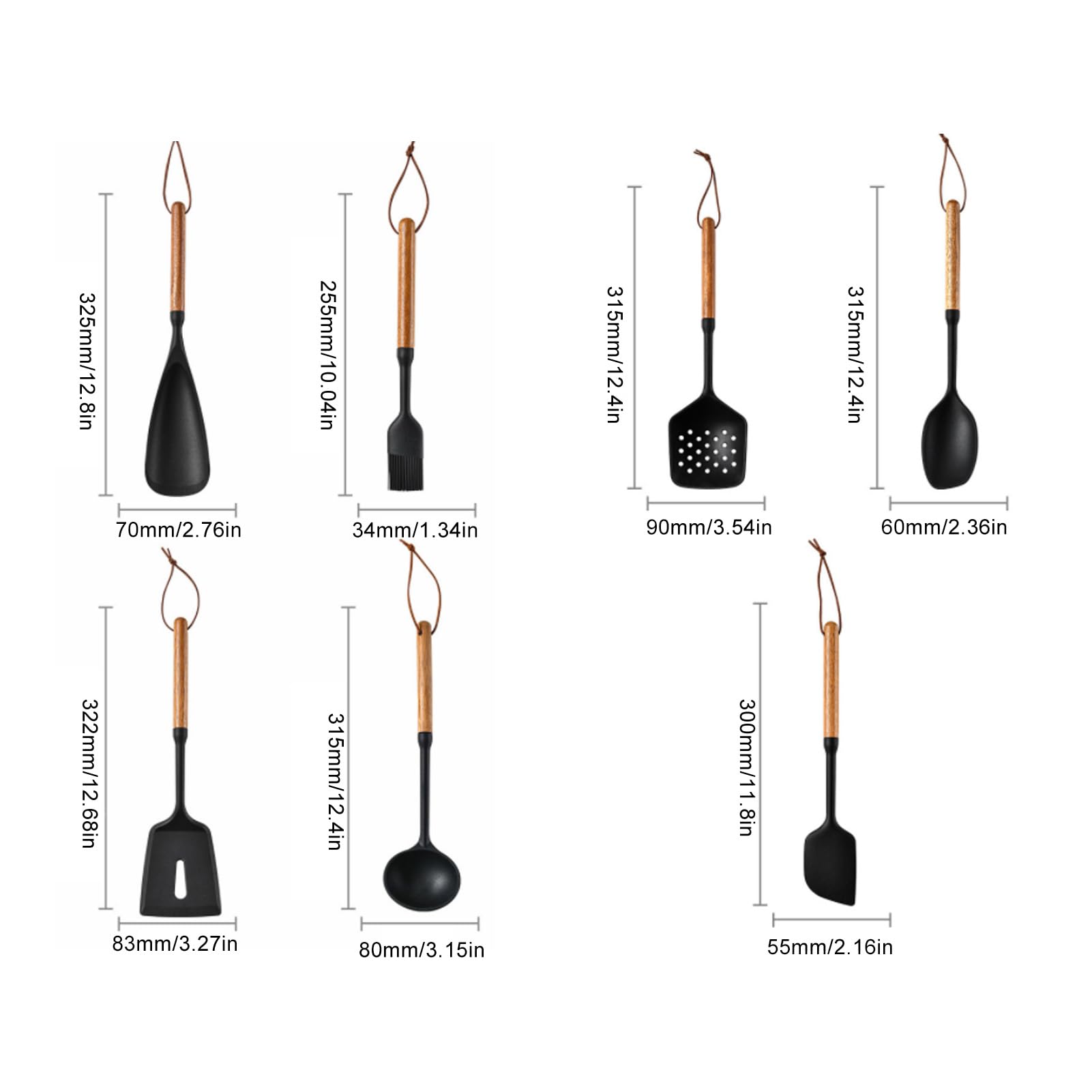 Generic Ensemble D'ustensiles de Cuisine en Silicone de 7 Pièces avec Poignées en Bois, Spatule Antiadhésive Résistante à la Chaleur, Cuillère Tournante pour Frire, Servir, Retourner