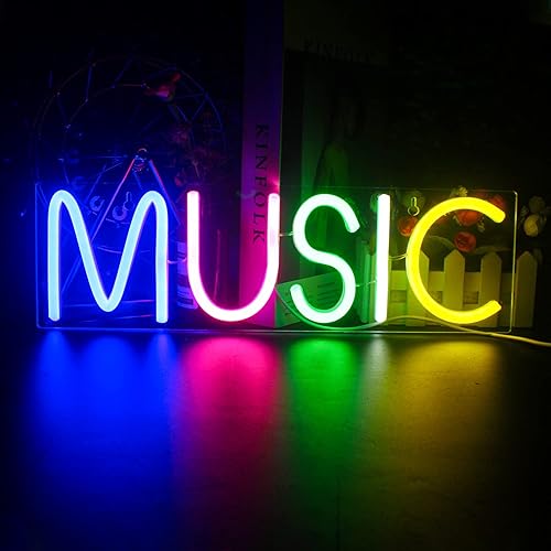 Lucunstar Music Neon Light Neon Sign for Wall Decor Colorful Letters Lights Sign Music Word LED for Bedroom Game Room Club Bar Party Decoration Game Room Decor in Christmas Party