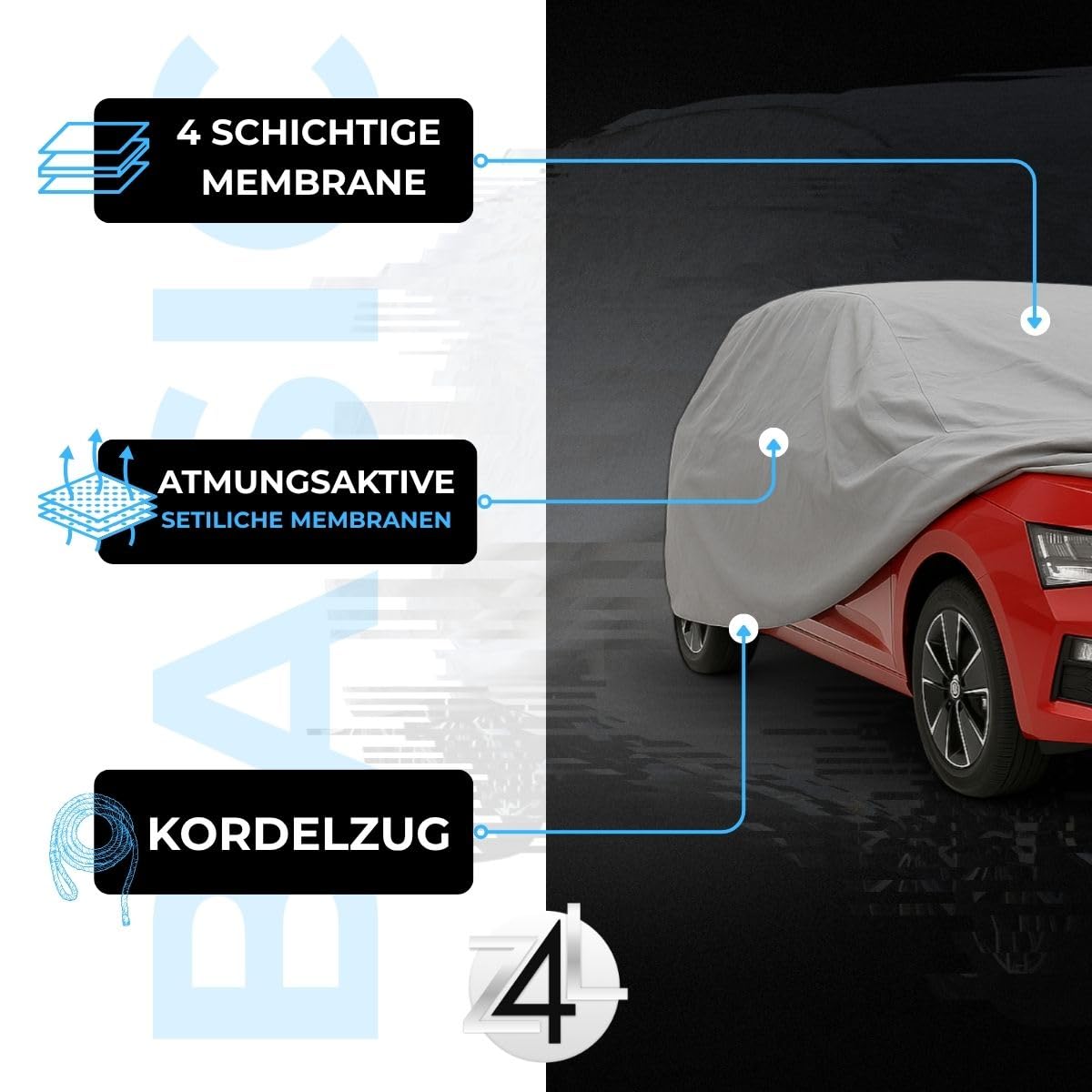 Z4L Autoabdeckung passend für Corsa E, F- 4-Lagiges, atmungsaktives Material, Schützt vor Schnee, UV, Ganzjährig