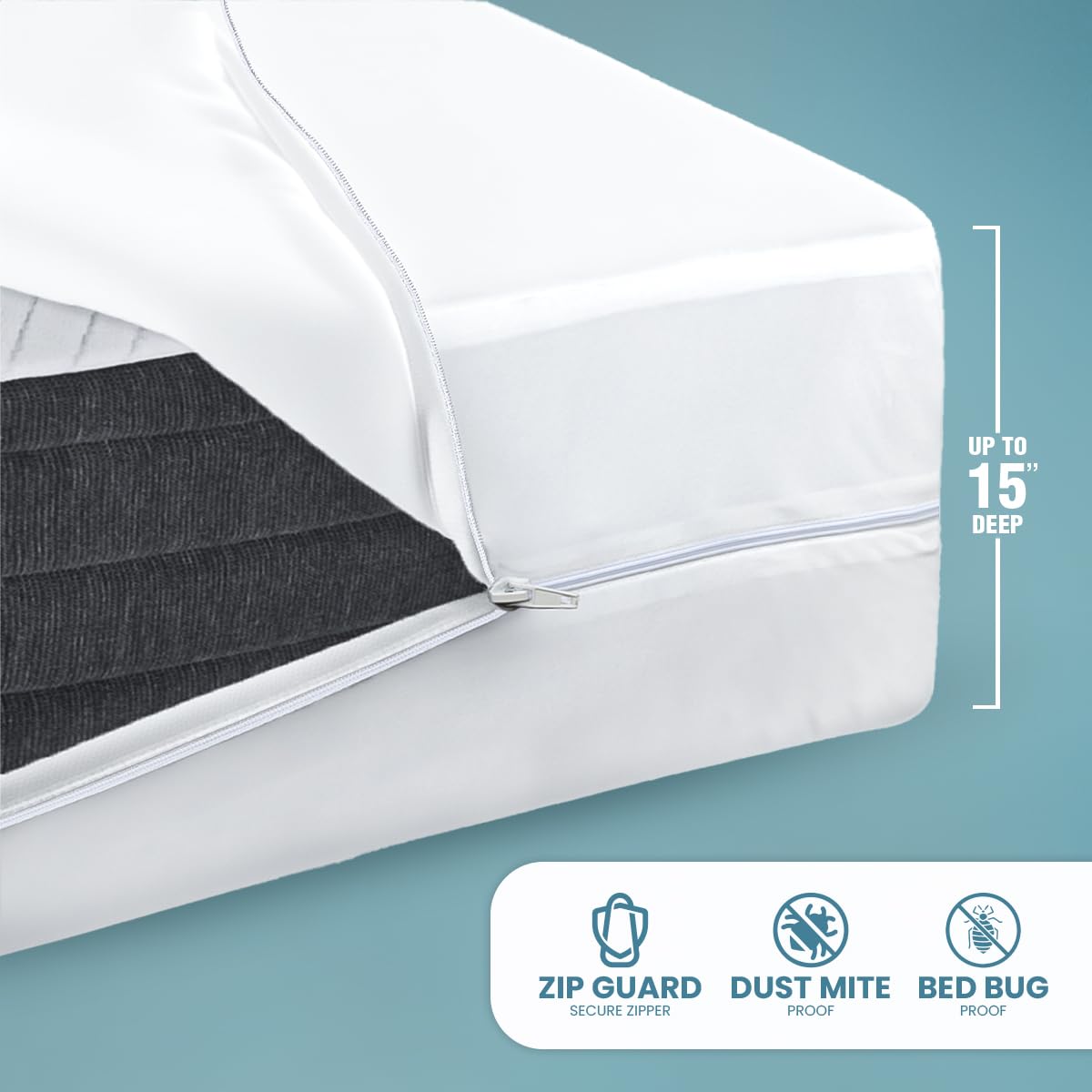 Utopia Bedding Matratzenbezug mit Reißverschluss, 100% wasserdichter, bettwanzensicherer und staubmilbendichter Matratzenschoner, saugfähig, 6-seitig, kurzes Doppelbett (Short Queen Size)