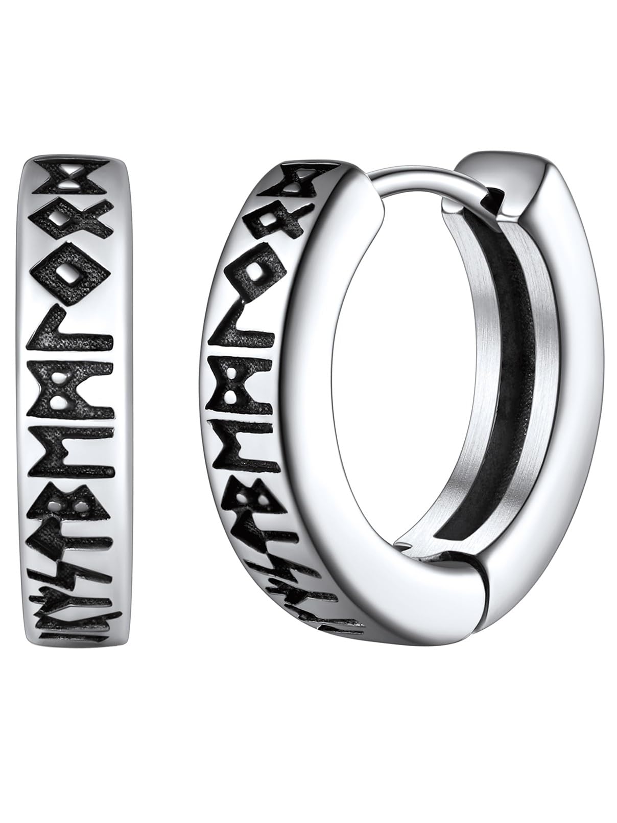 FaithHeart Runas Pendientes Vikingos Hombres Acero Inoxidable 316L Pendientes Redondos Vegvisir Trinidad Lobo Odín Aretes Aros Espirituales de Amuleto para Familias