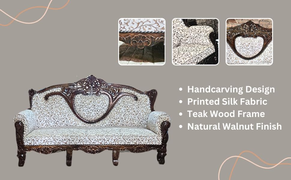 Image of Royal Carved Wooden Sofa Set | 3+1+1 Seater | Antique with Button Tufted Velvet Upholstery | Victorian Style Living Room Furniture Tufted Sofa Set Grey 3-Piece (Design 1)