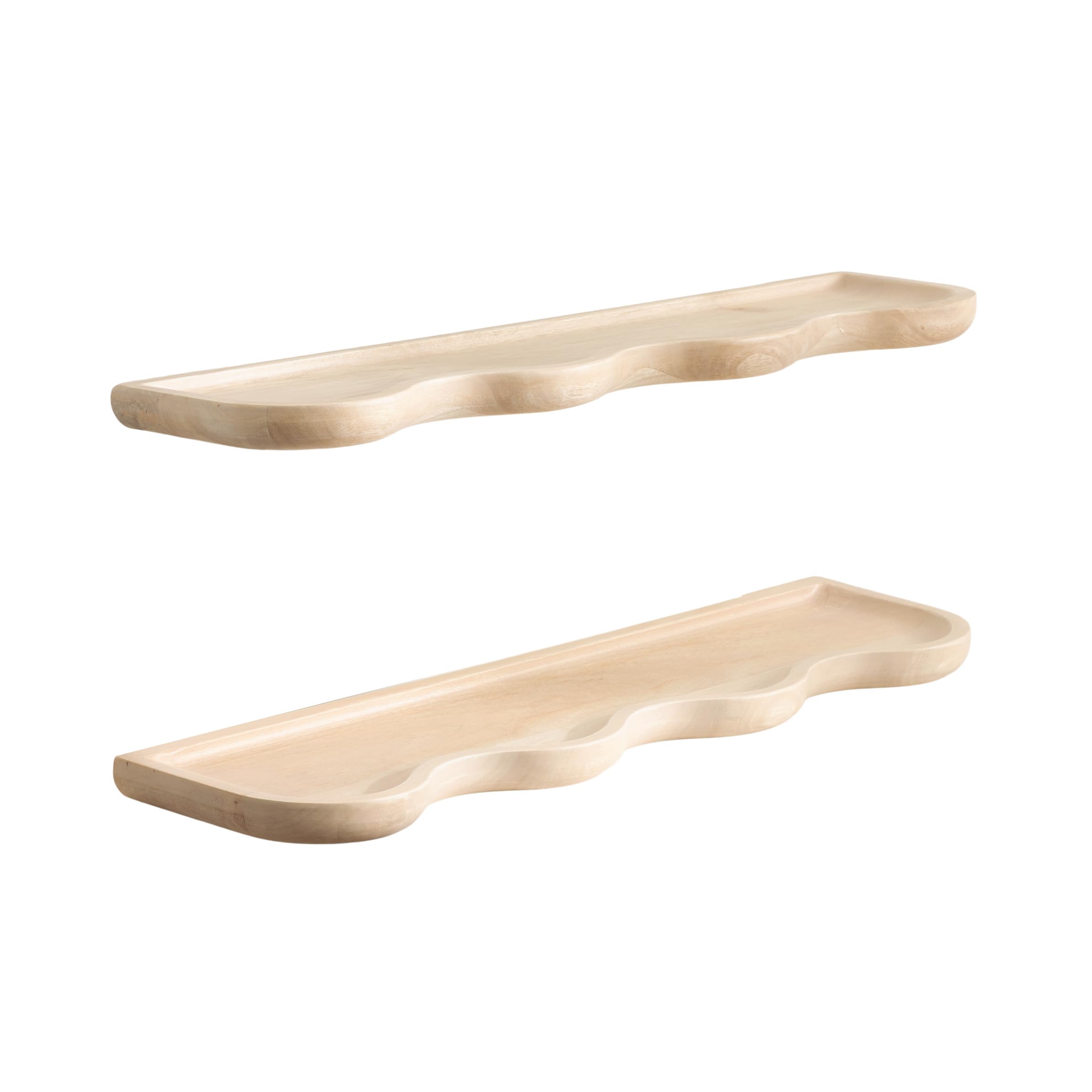 Kate and Laurel Alezar Modern Scalloped Mango Wood Floating Shelves, Set of 2, 24 x 6, Light Bleached Wood, Functional Wavy Bathroom and Kitchen
