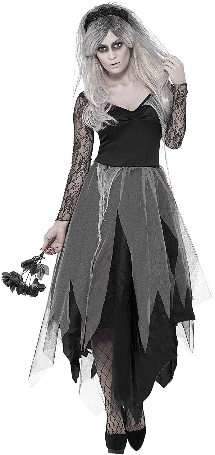 TSUSFWomen's Dress And Rose Veil,Cosplay Legends Of Evil Halloween Graveyard Bride Costume Horror Female Carnival Performance Costume Witch Dress