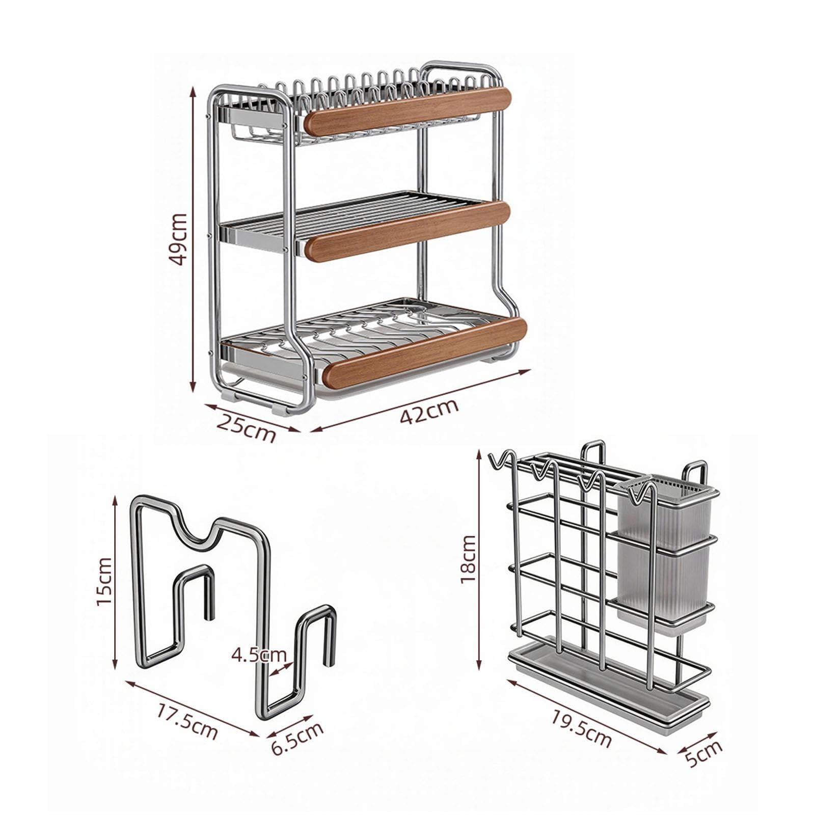 Égouttoir à vaisselle de comptoir pour cuisine, égouttoir en acier inoxydable, organiseur peu encombrant avec plateau d'égouttement, idéal pour les assiettes, les tasses et les ustensiles