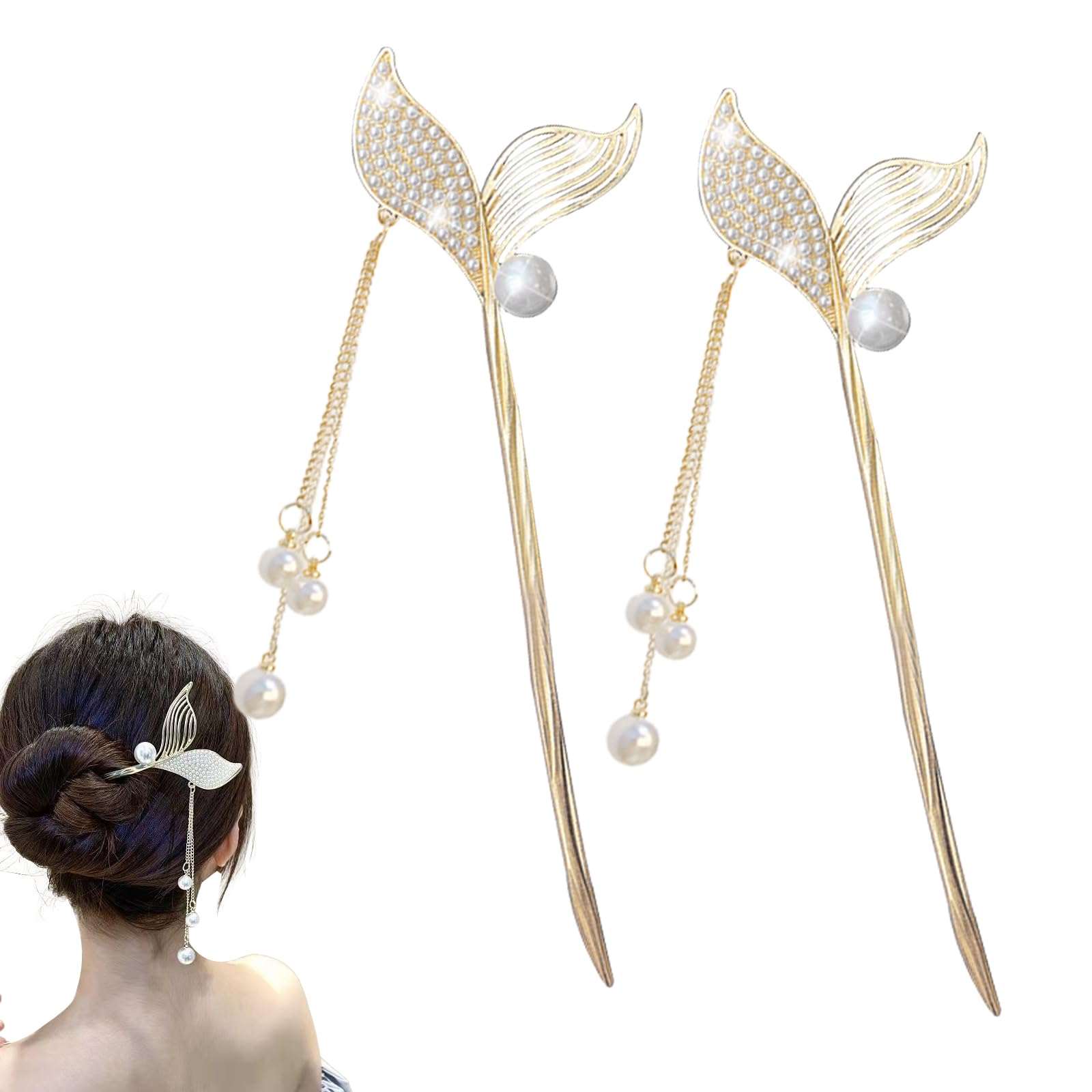 Zuzer 2PCS Palillos Chinos para Cabello Palitos Pelo de Metal Elegante,French Hair Pin Horquillas Pelo Accesorios para el Cabello Chino Estilo para Niñas Mujer Moños