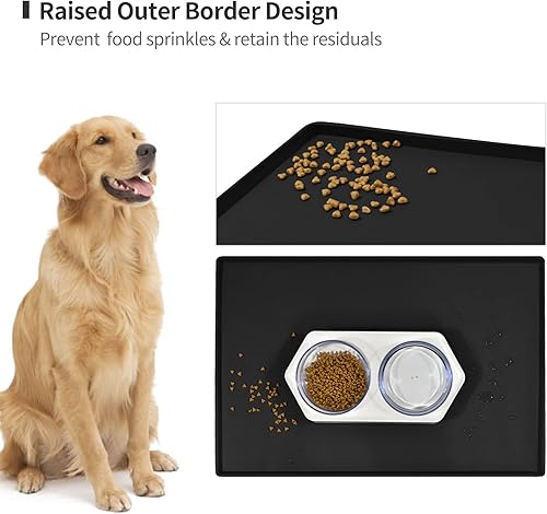 Miniatura 44 de Tapete de comida para perros, bandeja de comida impermeable de silicona, mantel individual antideslizante para mascotas, borde elevado de 0.6