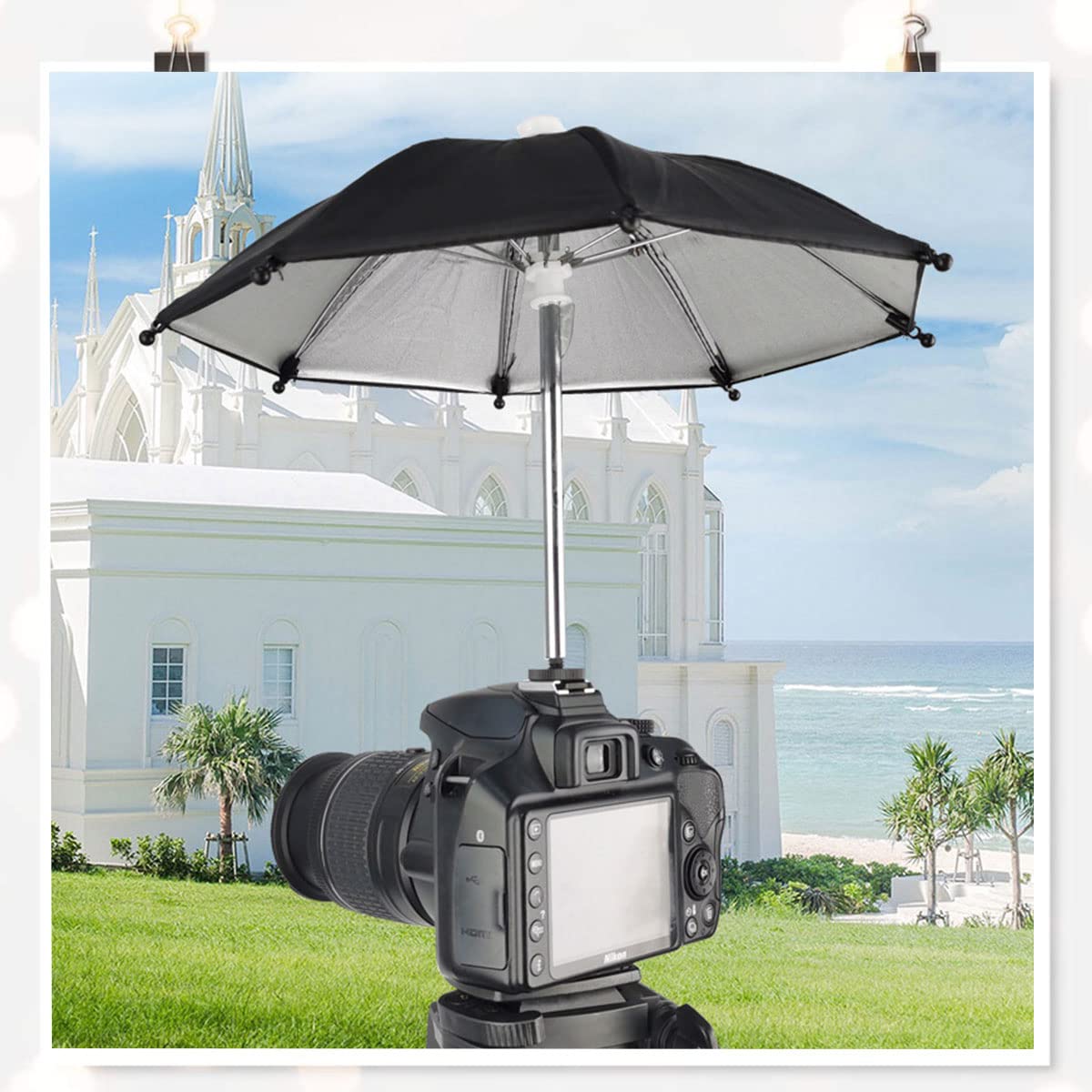 Hot Shoe Parapluie Protection Pluie - Housse Imperméable Universelle Couverture Solaire Contre Accessoires Diamètre 29cm pour Appareils Photo Reflex DSLR L'objectif, Noir,1 Pcs