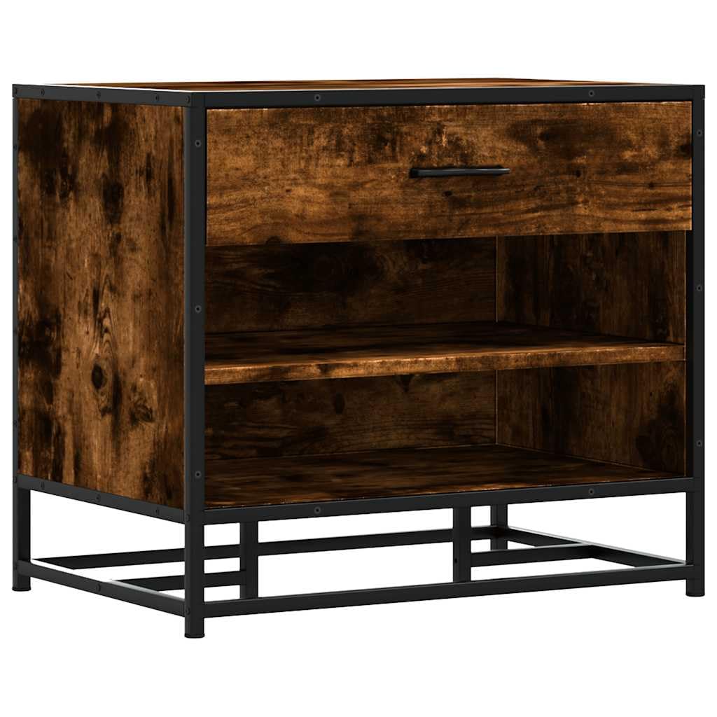 Fengshui Schuhbank Räuchereiche 60x40x53,5 cm Holzwerkstoff Metall | Stabiler Metallrahmen, pflegeleicht, viel Stauraum, mit Wandhalterung
