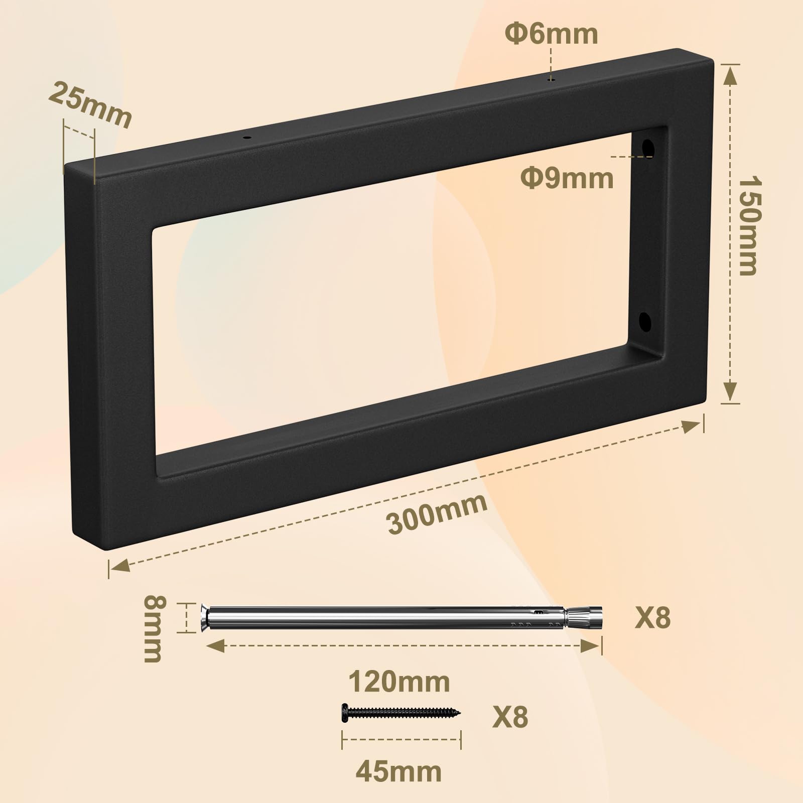 Mordx Set of 4 Wall Brackets 30 x 15 cm, Design Basin Console, Towel Shelf Holder, Square Control, Black, 30cm /4Stück - Image 2