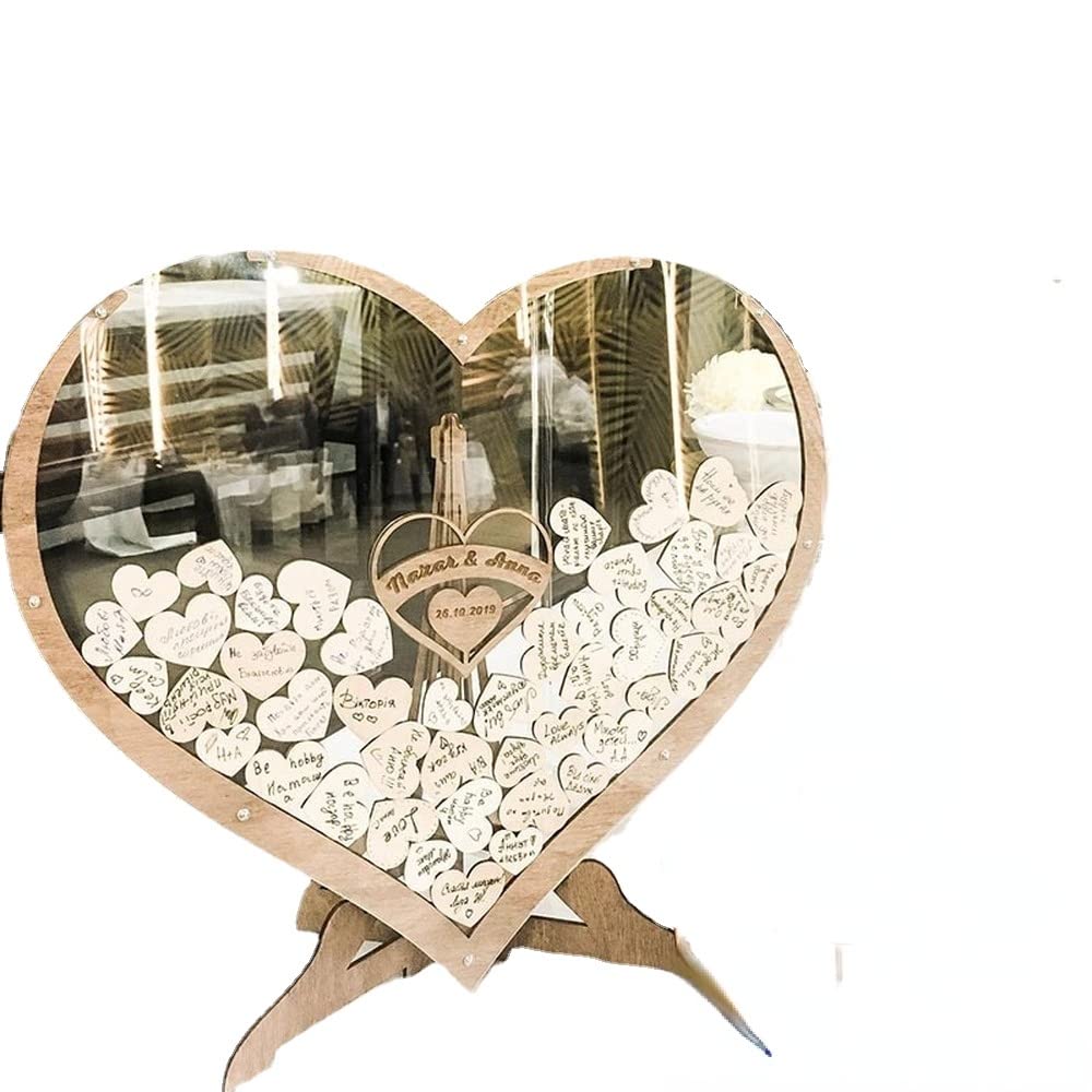 jinfu Libro de invitados de boda rústico alternativo de corazón transparente, libro de invitados de boda, decoración de boda, libro de visitas personalizado (sin caja de madera, 20 x 30 cm, 40