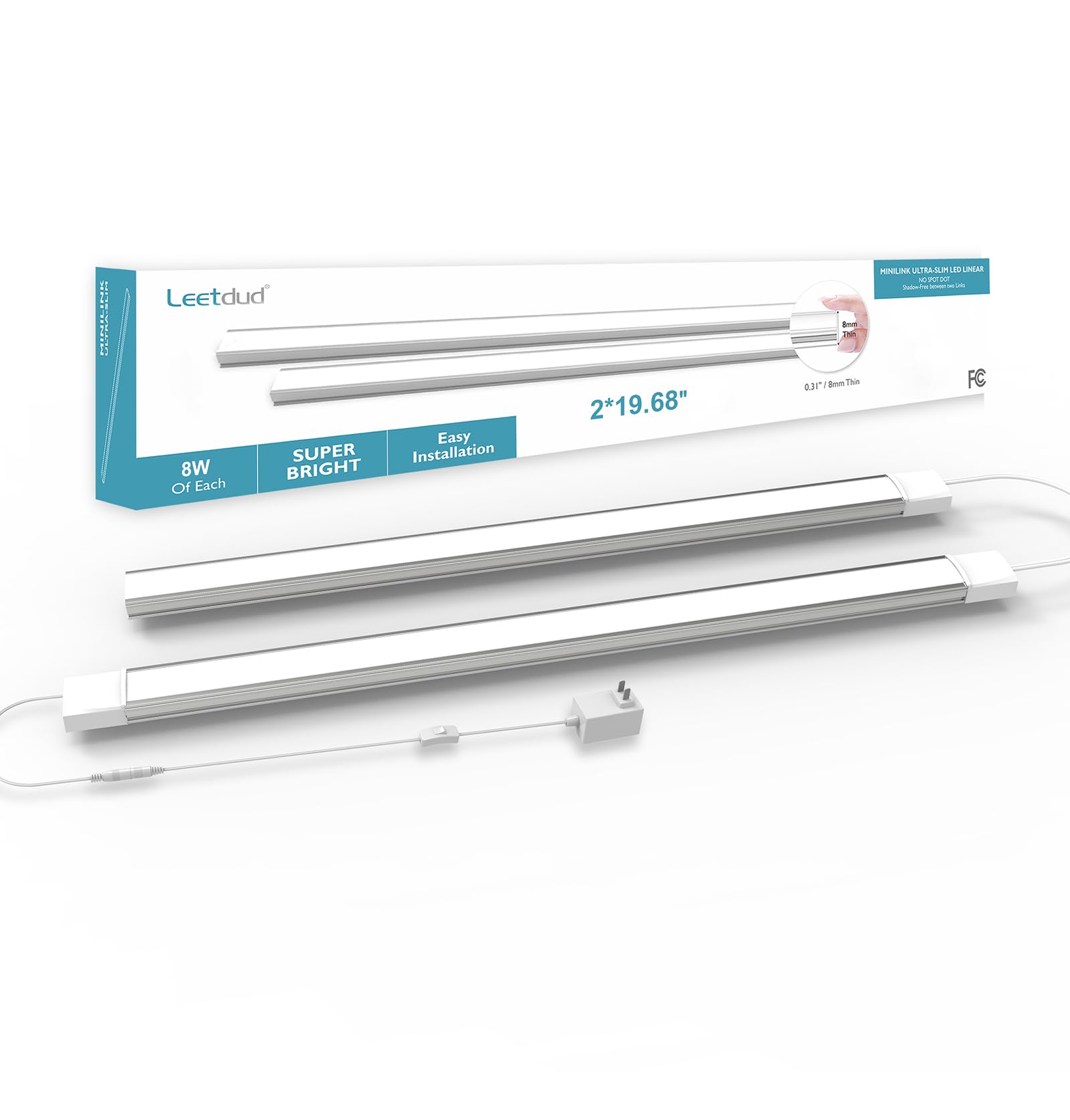 Leetdud Under Cabinet Lights Plug in, 20 Inch 2 Pcs Counter Lights Bar, 4000K Super Bright 1280LM,16W Ultra Thin Cabinet Lighting for Kitchen,Cupboard,Shelf, Workbench,Sink