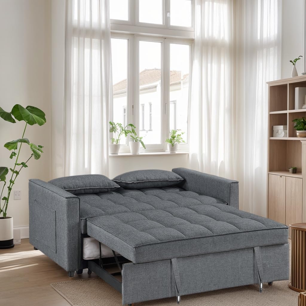 Anmutig 3-in-1 Convertible Loveseat Sofa Bed with Pull Out Bed and Storage Sectional Counch for Living Room, Apartment, Bedroom, Office, Adjustable Backrest, Darkgray