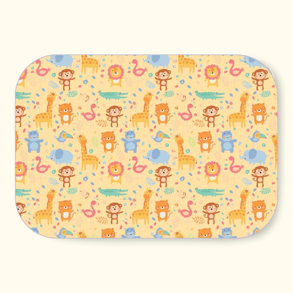 Happy Matty Extra Absorbent Crib Sheet for Newborn and Infant Mattress Yellow Soft Polyester 2 Layer Protection Animal Print Medium Size (100 X 70 cm)-image-31