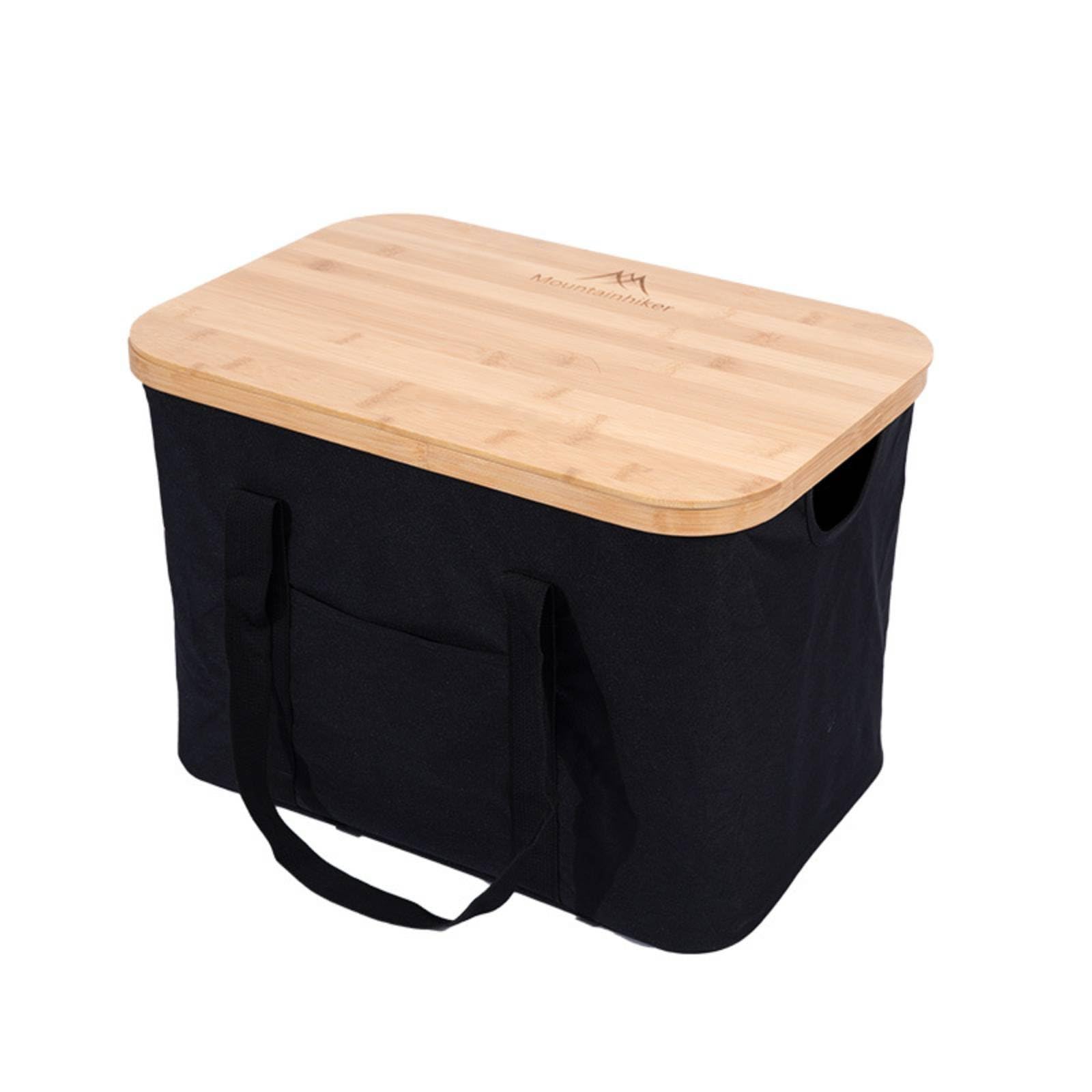 Storage Box with Surface Top Double-Use Folding Box Table Foldable Basket Table Lightweight Bamboo Top Storage, Black-image-17