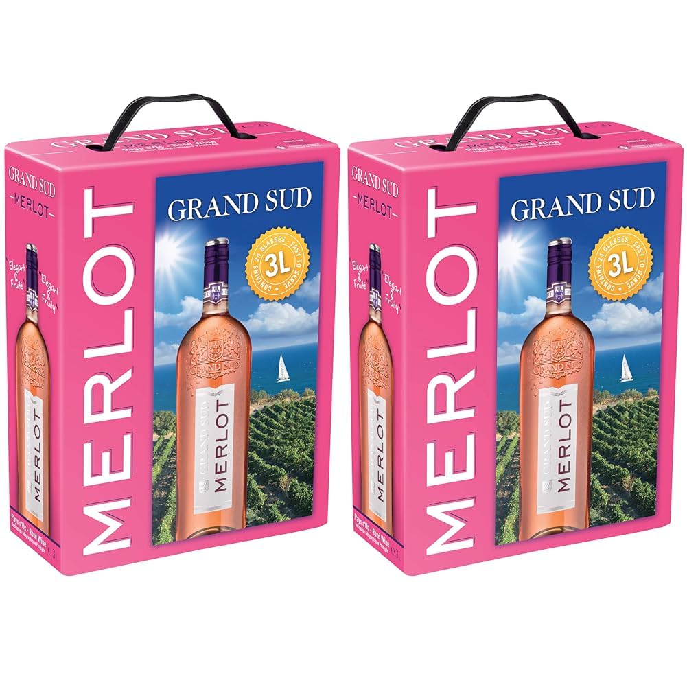 Grand Sud - Merlot Rosé aus Süd-Frankreich - Sortentypischer Trocken Roséwein - Großpackungen Wein Bag in Box 3l (1 x 3 L) (Packung mit 2)