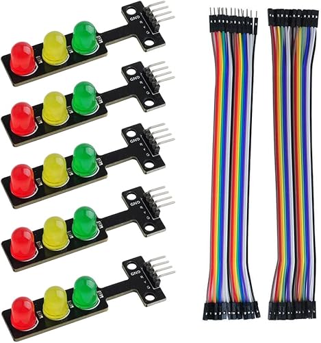 Mini módulo de pantalla LED de semáforo DC5V módulo LED rojo, amarillo y verde, con cable Dupont FM FF para Arduino MicroBit (paquete de 5)