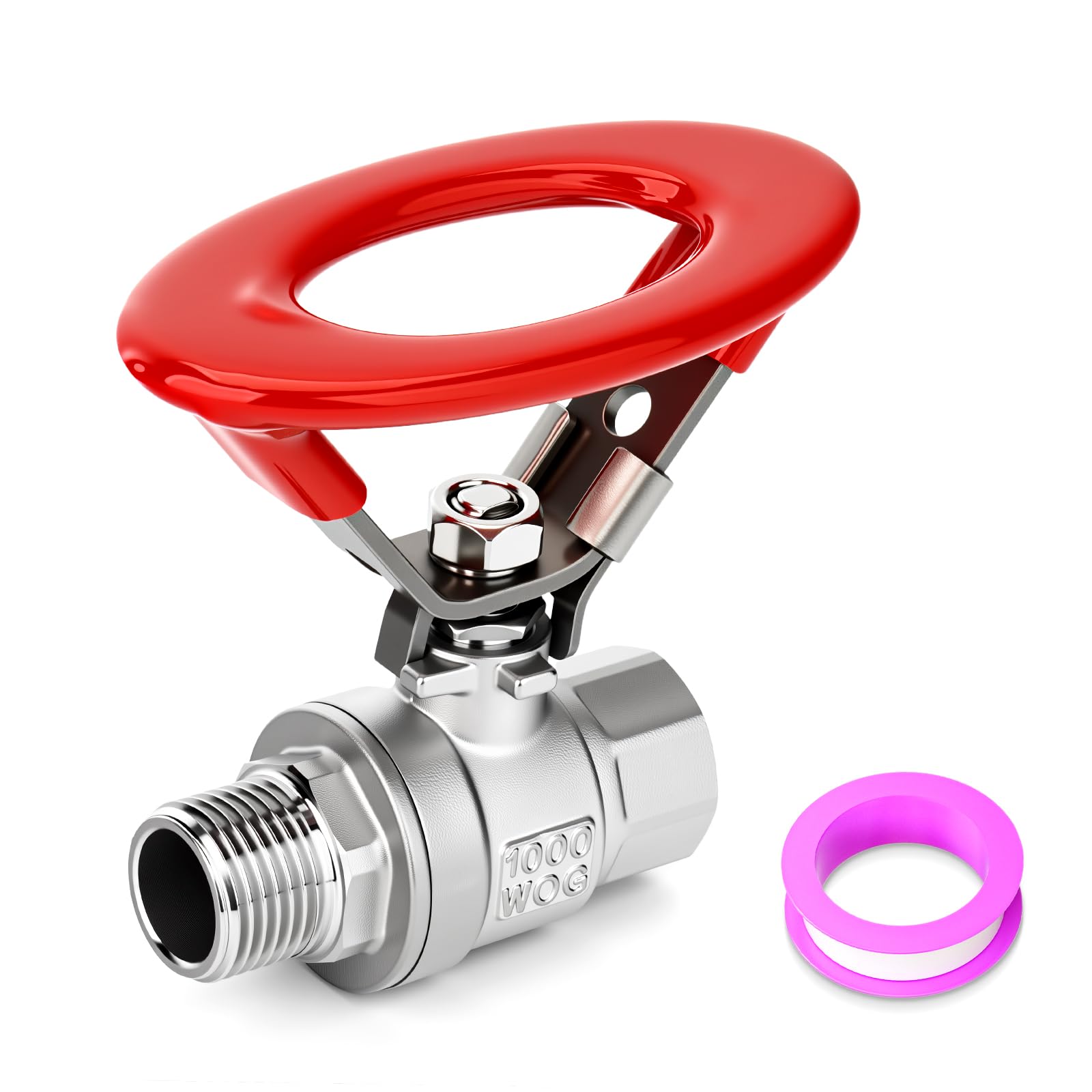 Vanne à bille 1/2" BSP femelle x 1/2" BSP mâle, vanne à bille à passage intégral en acier inoxydable 304 avec poignée ronde et interrupteur d'arrêt, 1000 WOG pour l'eau, l'huile et le gaz