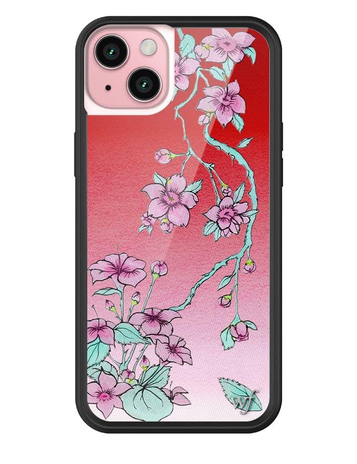 Wildflower Cases - Serena Floral Case, Compatible with Apple iPhone 15 Plus | Trendy, Red, Purple, Floral, Blue, Vines - Protective Black Bumper, 4ft