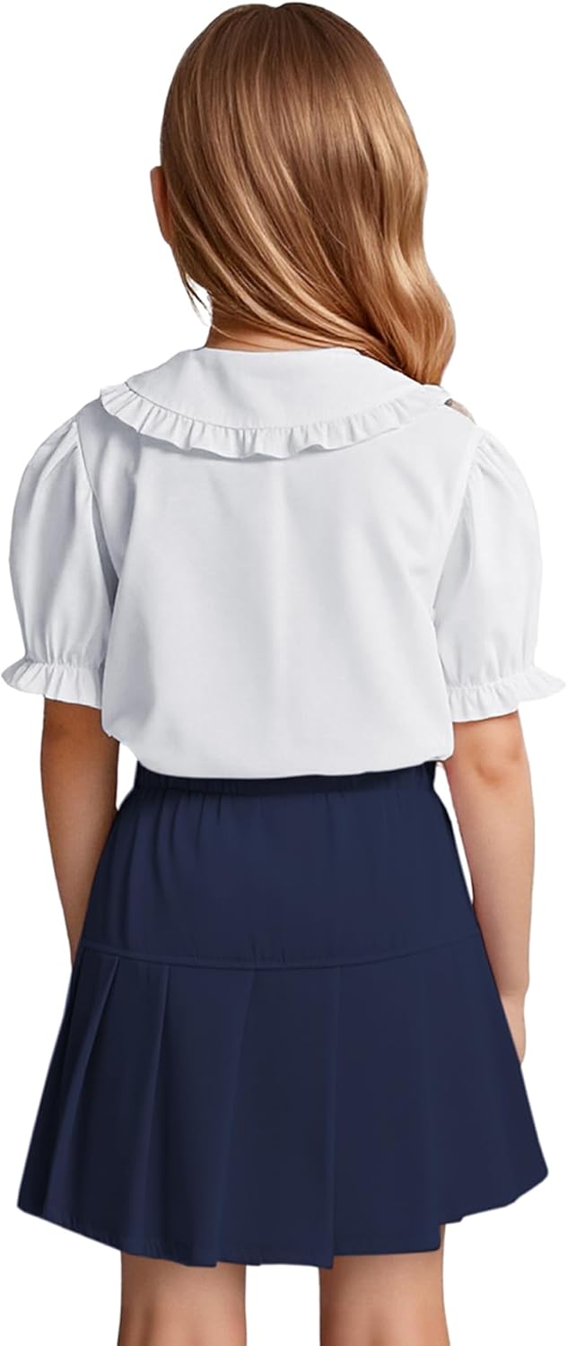 Girls Summer Sets Short Sleeve Shirt and Skirt Casual Top Solid Mini Skirts 4-13 Years - Image 7