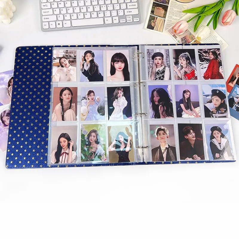 Careflection Photo Album Binder Photocard Book 3 Ring A4 Star series PU Leather Binder Photocard Holder Refillable with sleeves for Fujifilm Instax Mini Film/Polaroid Film/Kpop Photocard (Pink) 3
