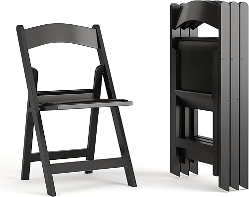 Miniatura 3 de EMMA + OLIVER Silla plegable, resina negra, paquete de 4 unidades, capacidad de peso de 800 libras, cómoda silla para eventos, silla plegable ligera
