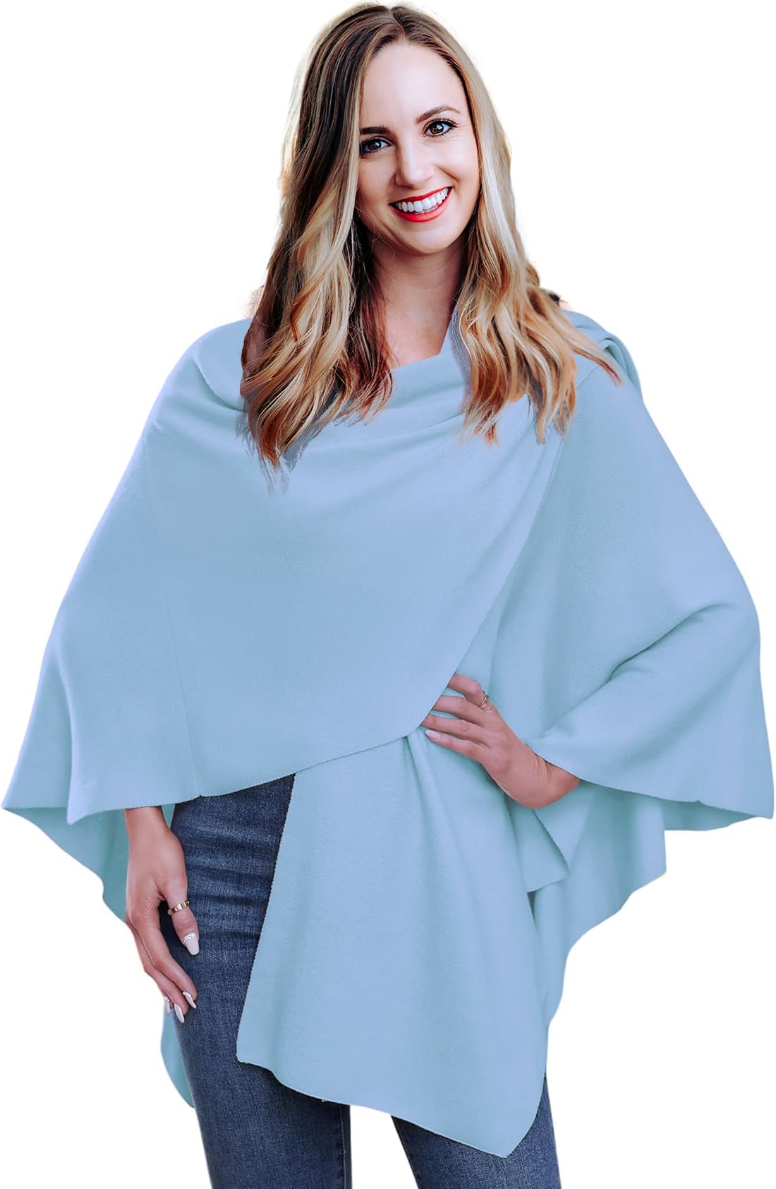 Shmily Girl Poncho en Tricot pour Femme, Poncho Châle Wrap Finement drapé tricoté Cape Doux Cardigan écharpe croisée Devant pour Femmes