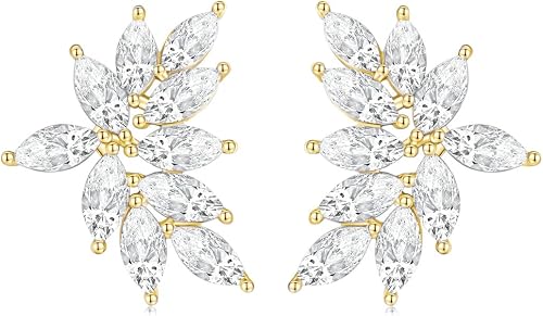 EAMTI Marquise Bridal Wedding Earrings for Women Gold Cubic Zirconia Dangle Crys