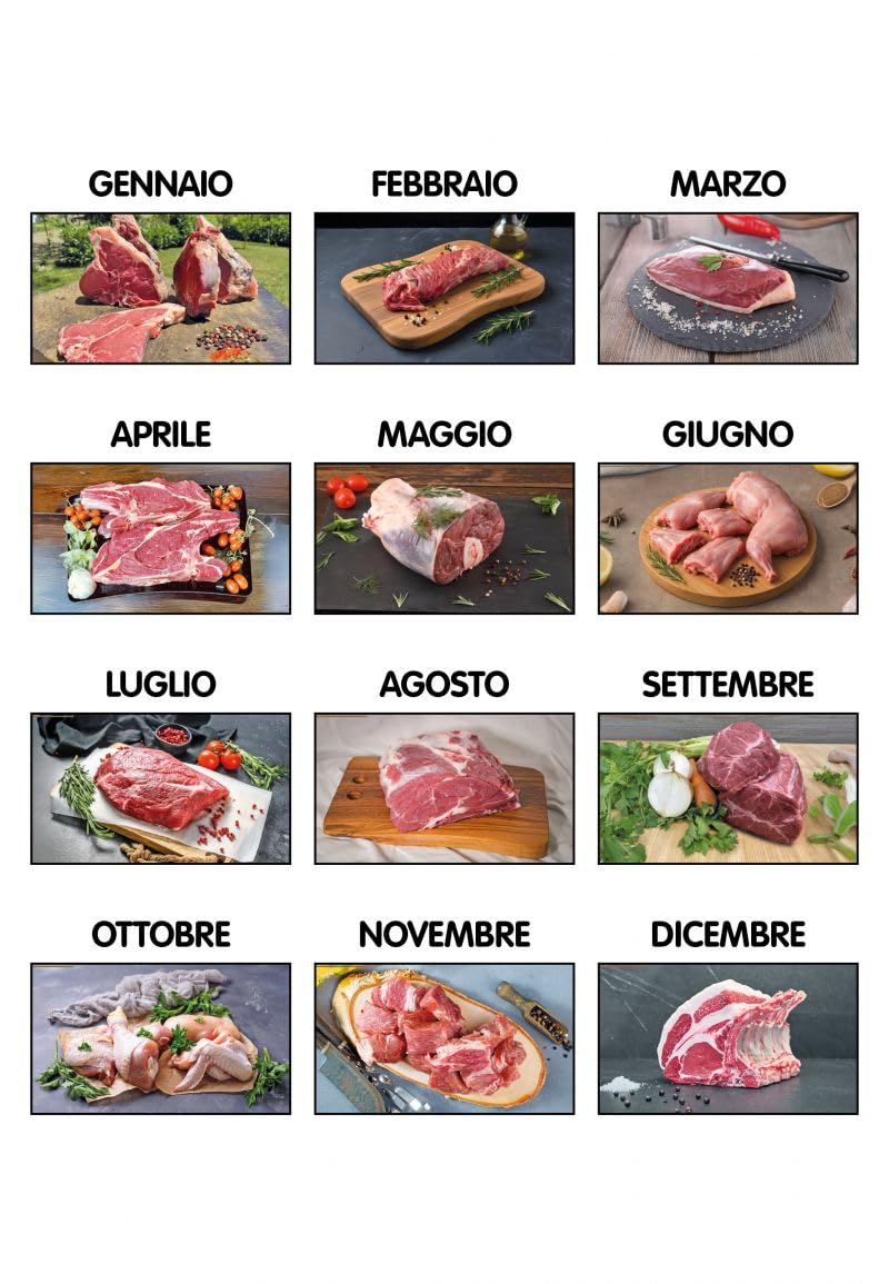100 Calendari Da Parete 2027 - Calendario trimestrale Carne Macelleria - 28,8x47 - personalizzati con logo - Personalizzabile - Collezione 2027-100 pezzi
