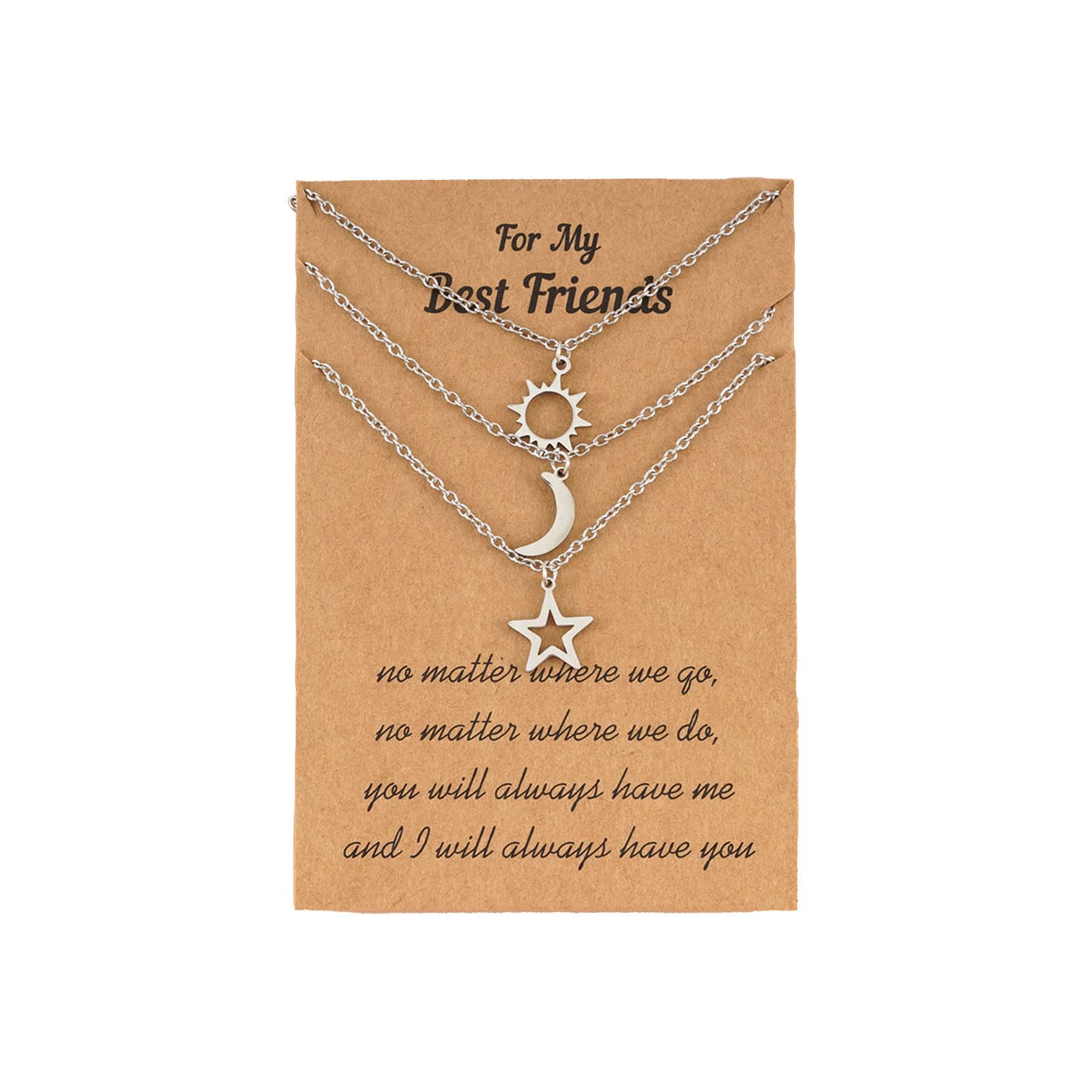 Caiyao 2-3Pcs Sun Crescent Moon Star Pendant Necklace Set Stainless Steel Polished Clavicle Chain Necklace with Message Card for Women Teen Girl Best Friend Friendship Jewelry Gift, Metal, alloy (B09NPWQXPR) Amazon Price History, Amazon Price Tracker
