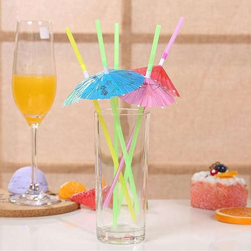 Miniatura 5 de 100 popotes desechables en forma de paraguas, flexibles, flexibles, para decoración de mesa, para bebidas tropicales hawaianas, refrescos, cócteles,