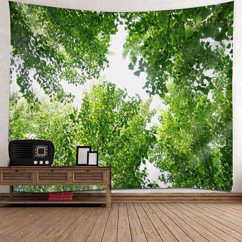 Tapisserie decoration murale chambre petite avec motif arbres verts et foret