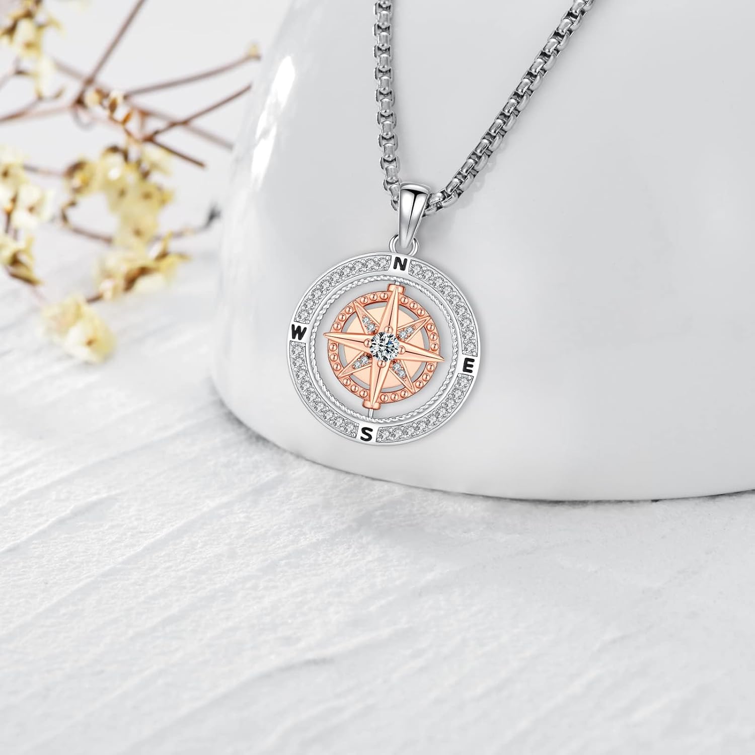 Compass Necklace Sterling Silver Classic Celtic World Map Rotatable Compass Pendant Graduation Friendship Talisman Travel Necklace Inspirational Gift Jewelry for Women - Image 2
