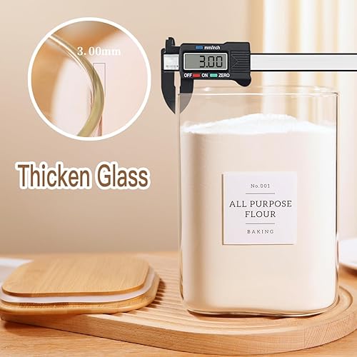 Miniatura 4 de Paquete de 2 recipientes cuadrados de vidrio para harina y azúcar con 132 etiquetas de despensa de cocina, tarros de almacenamiento de vidrio