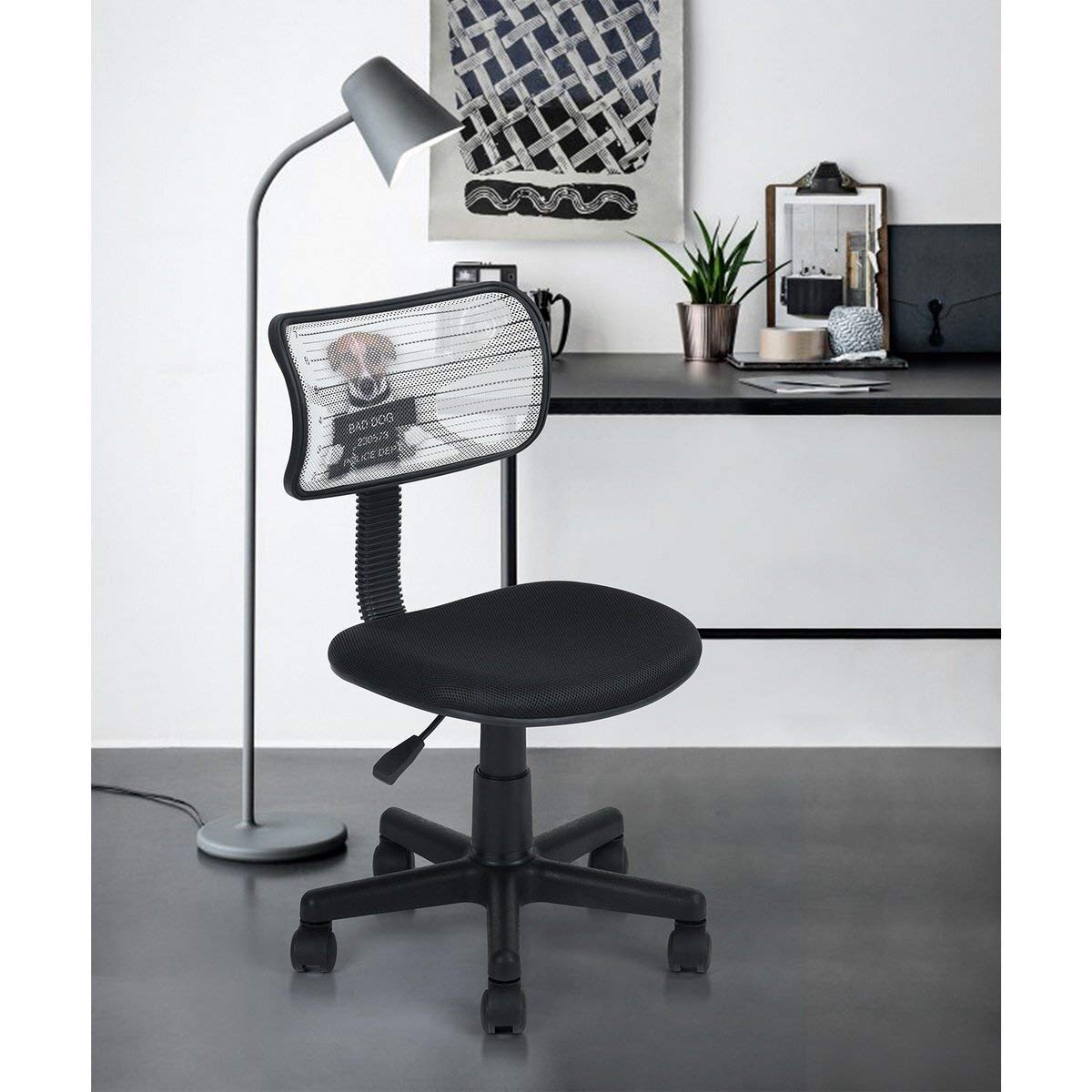 XiaoDong1IHouse HOMY CASA Ergonomic Dog Printing Mesh Desk Chair Low-Back Computer Office Chair with Fabric Pads (Color : Dog Printing)