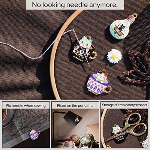 3Pcs Needle Keeper para Ponto Cruz, Costura Magnética Needle Keeper, Cute Cat Cartoon Esmalte Pin, N