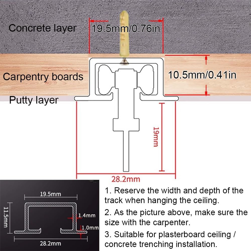 Rygcrud Ceiling Curtain Track Recessed, Curtain Track Ceiling Mount, Ultra-Thin Pre-Built Mount Hidden Room Divider Curtain Rail, Single Sliding(Black,7ft/2.14m)